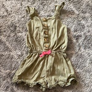 Little Lass Olive Romper with Pink Accent